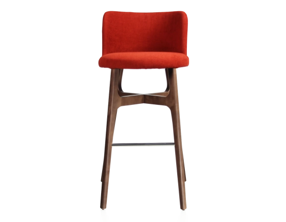 Tabouret de bar h80 cm bois teinte marron foncée assise tissu orange brûlé