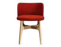 Chaise design bois teinte naturelle assise tissu orange brulé Chaise design bois teinte naturelle assise tissu orange brulé