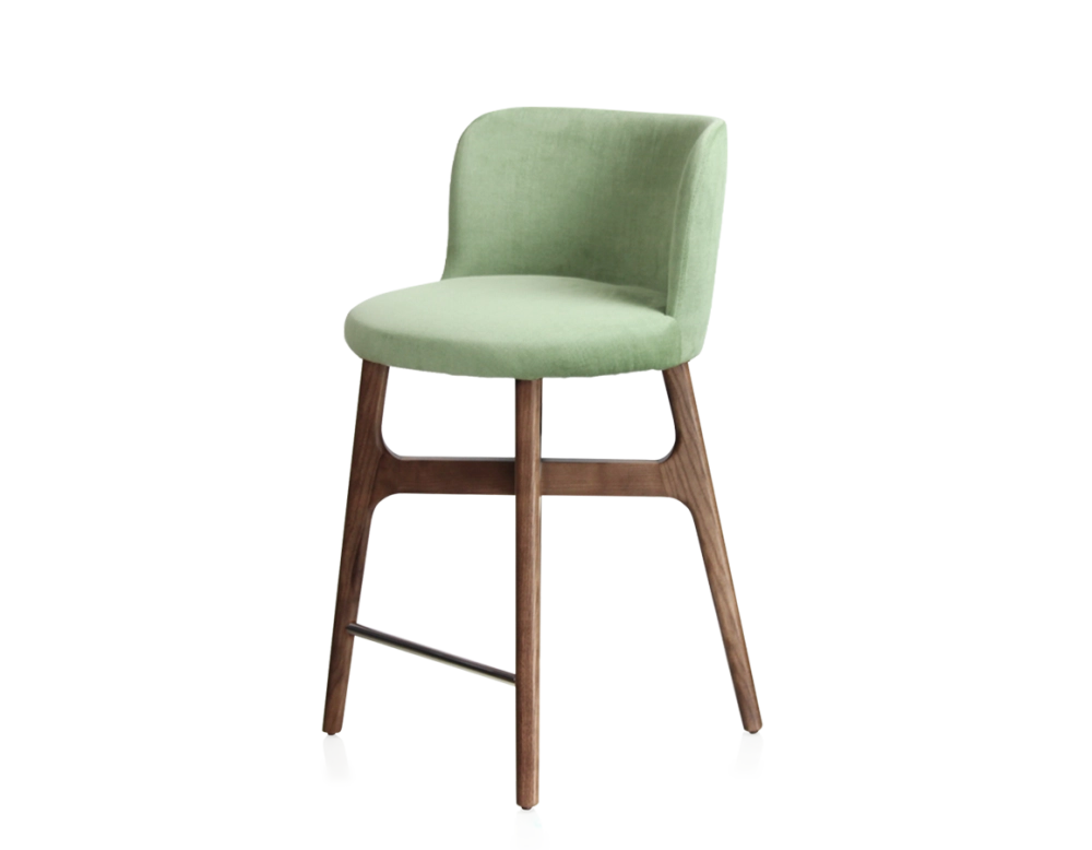 Tabouret de bar h60 cm bois teinte marron foncé assise tissu vert Tabouret de bar h60 cm bois teinte marron foncé assise tissu vert