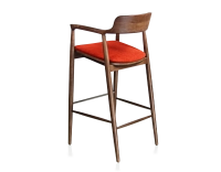 Bar stool h80 cm wood stained dark brown seat burnt orange fabric Bar stool h80 cm wood stained dark brown seat burnt orange fabric