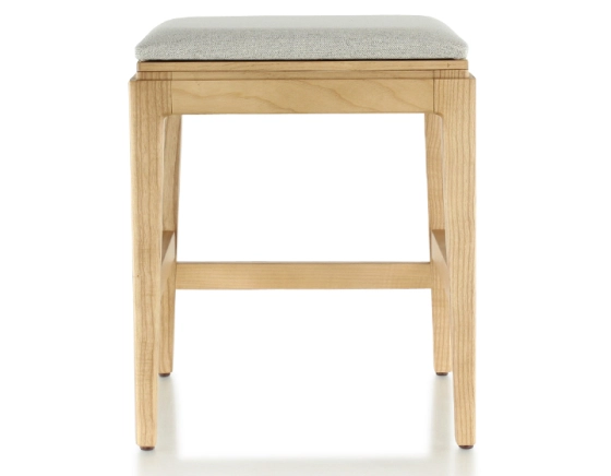 H45 cm design stool natural stained wood seat natural beige fabric