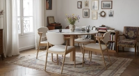 Table salle à manger ronde en chêne et céramique 4 à 6 personnes avec bois teinte naturelle et plateau céramique effet marbre blanc m3 110x110 Table salle à manger ronde en chêne et céramique 4 à 6 personnes avec bois teinte naturelle et plateau céramique effet marbre blanc m3 110x110