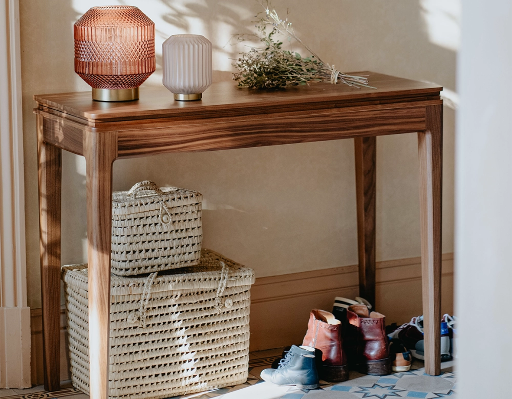Console pliante en noyer teinte naturelle 120x40 cm Console pliante en noyer teinte naturelle 120x40 cm
