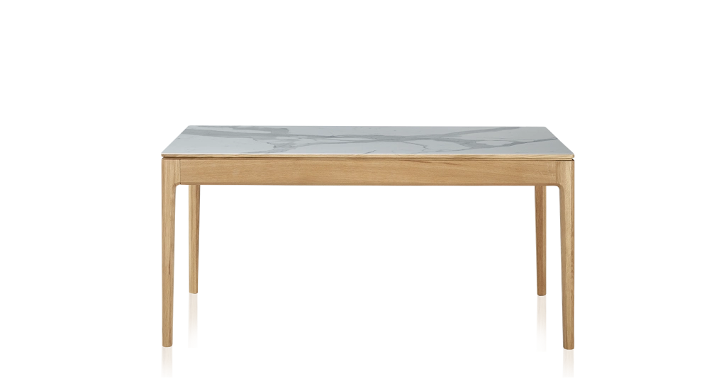 Table salle à manger 6 personnes en chêne et céramique avec bois teinte naturelle et plateau céramique effet marbre blanc 140x90 cm Table salle à manger 6 personnes en chêne et céramique avec bois teinte naturelle et plateau céramique effet marbre blanc 140x90 cm