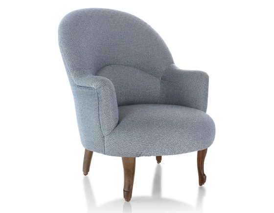 Toad armchair with armrests walnut-stained wooden legs and blue chevron fabric