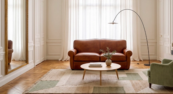 2 seater leather club sofa light brown