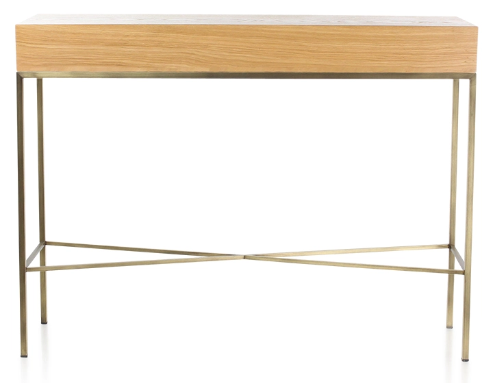 Console design frêne teinte naturelle et métal patine laiton Console design frêne teinte naturelle et métal patine laiton