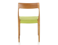 Chaise scandinave bois teinte merisier assise tissu vert pomme Chaise scandinave bois teinte merisier assise tissu vert pomme