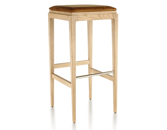 Tabouret de bar design H80 cm bois teinte naturelle assise tissu velours bronze