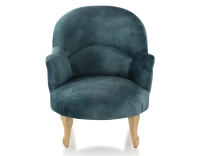 Fauteuil crapaud avec accoudoirs pieds bois teinte naturelle et tissu velours bleu pétrole Fauteuil crapaud avec accoudoirs pieds bois teinte naturelle et tissu velours bleu pétrole
