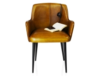 Chaise vintage avec accoudoirs cuir cognac Chaise vintage avec accoudoirs cuir cognac