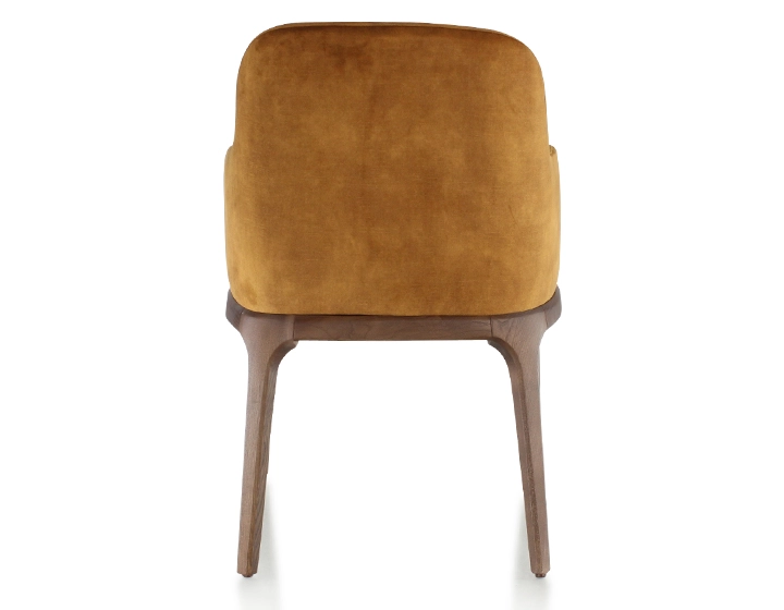 Chaise design avec accoudoirs bois teinte marron foncé et tissu velours bronze Chaise design avec accoudoirs bois teinte marron foncé et tissu velours bronze