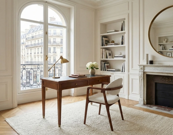 Bureau ancien style directoire plateau cuir vert L110 cm