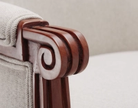 Louis XVI style moulded bergère armchair wood antique stain and natural beige fabric Louis XVI style moulded bergère armchair wood antique stain and natural beige fabric