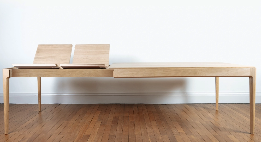 Table extensible en chêne 6 à 10 personnes avec plateau et allonges bois teinte naturelle 140x90 cm Table extensible en chêne 6 à 10 personnes avec plateau et allonges bois teinte naturelle 140x90 cm