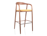 Tabouret de bar h80 cm teinte noyer assise tissu jaune bois teinte noyer et tissu jaune Tabouret de bar h80 cm teinte noyer assise tissu jaune bois teinte noyer et tissu jaune