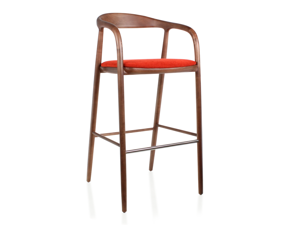 Tabouret de bar h80 cm teinte assise bois teinte marron foncé et tissu orange brulé Tabouret de bar h80 cm teinte assise bois teinte marron foncé et tissu orange brulé