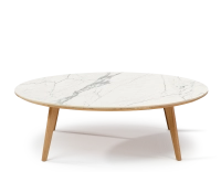 Table basse ronde F1 en chêne et céramique bois teinte naturelle plateau céramique effet marbre blanc 100x100x30 cm