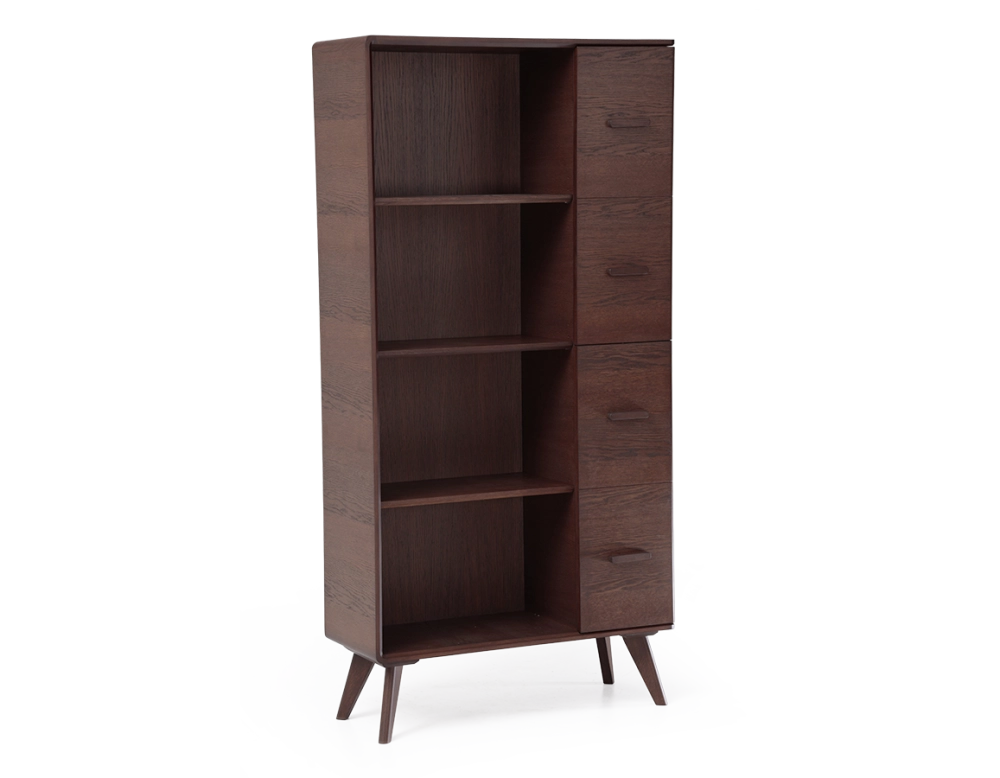 Oak bookcase dark brown stained wood Oak bookcase dark brown stained wood