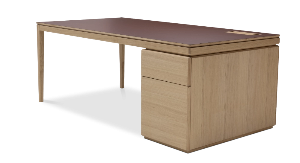 Bureau de direction chêne teinte naturelle plateau fenix rosso 200x100 Bureau de direction chêne teinte naturelle plateau fenix rosso 200x100