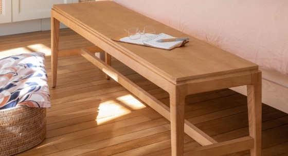 Banc design bois teinte naturelle assise bois L160 cm