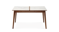 Table extensible 6 à 10 personnes en noyer et céramique allonges bois avec bois teinte naturelle et plateau céramique effet marbre blanc 140x90 cm Table extensible 6 à 10 personnes en noyer et céramique allonges bois avec bois teinte naturelle et plateau céramique effet marbre blanc 140x90 cm