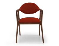 Chaise design avec accoudoirs bois teinte marron foncé et tissu orange brulé Chaise design avec accoudoirs bois teinte marron foncé et tissu orange brulé