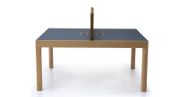 Bureau bench 2 postes chêne teinte naturelle plateau fenix bleu foncé 140x160 Bureau bench 2 postes chêne teinte naturelle plateau fenix bleu foncé 140x160