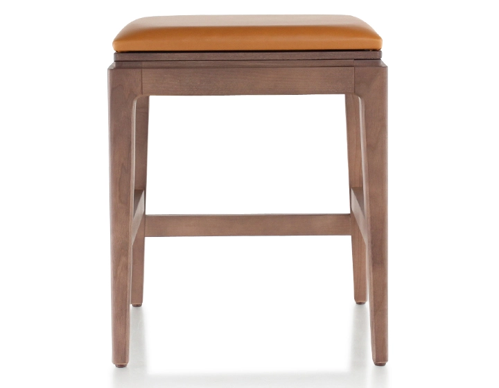 H45 cm design stool walnut-stained wood, caramel leather seat H45 cm design stool walnut-stained wood, caramel leather seat