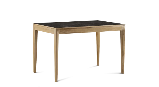 Table extensible 6 à 10 personnes en chêne et céramique allonges bois avec bois teinte naturelle et plateau céramique effet ardoise 140x90 cm
