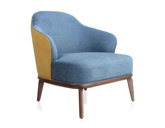 Designer armchair yellow and denim fabric