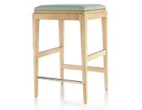 H60 cm designer bar stool natural tint wood, sage green leather seat H60 cm designer bar stool natural tint wood, sage green leather seat