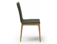Chaise design bois teinte naturelle assise tissu vert forêt Chaise design bois teinte naturelle assise tissu vert forêt