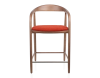 Tabouret de bar H60 cm bois teinte noyer et tissu orange brulé Tabouret de bar H60 cm bois teinte noyer et tissu orange brulé