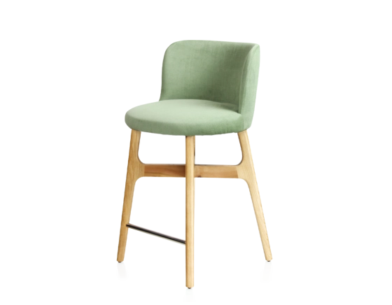 Tabouret de bar h60 cm bois teinte naturelle assise tissu vert