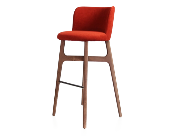 Tabouret de bar h80 cm bois teinte noyer assise tissu orange brûlé