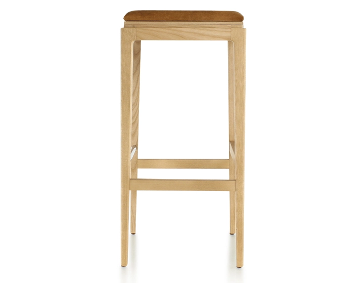 H80 cm designer bar stool wood natural tint seat bronze velvet fabric H80 cm designer bar stool wood natural tint seat bronze velvet fabric