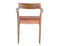 Chaise scandinave avec accoudoirs bois teinte noyer assise tissu velours rose pâle Chaise scandinave avec accoudoirs bois teinte noyer assise tissu velours rose pâle