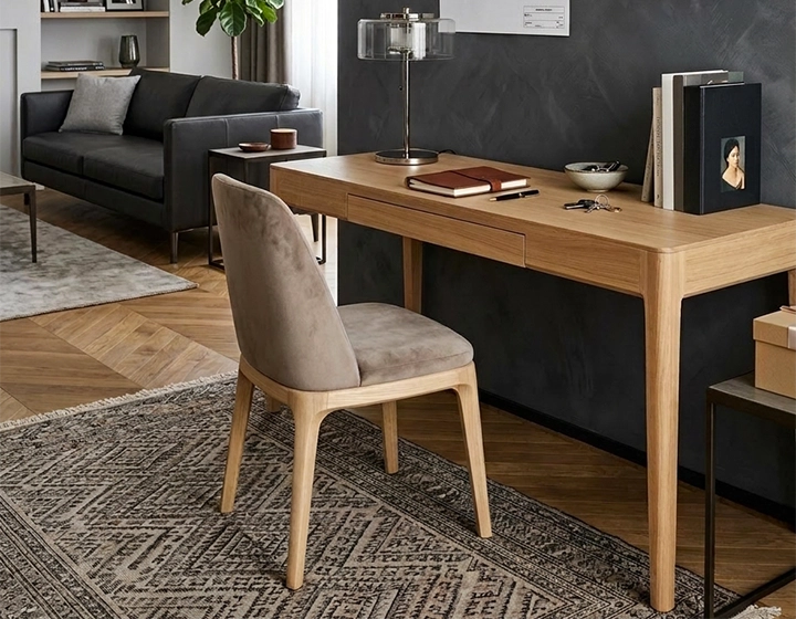 Bureau design en chêne teinte naturelle dorée L150 cm