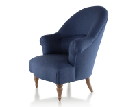 Fauteuil crapaud avec accoudoirs pieds bois teinte noyer et tissu bleu marine moyen dossier Fauteuil crapaud avec accoudoirs pieds bois teinte noyer et tissu bleu marine moyen dossier