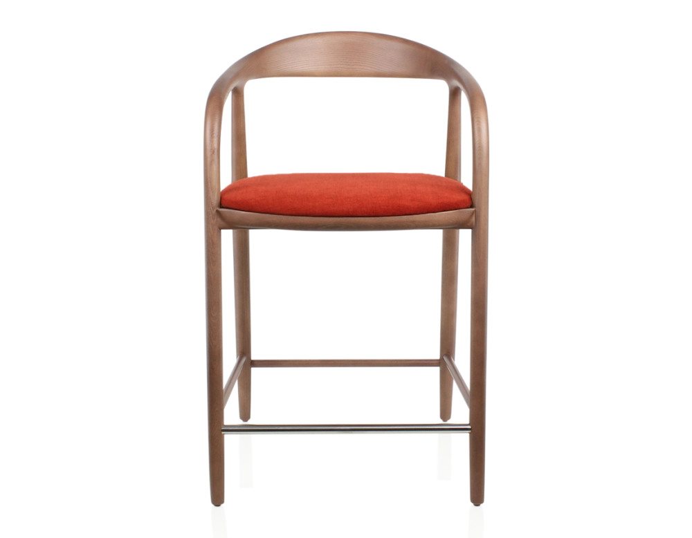 Tabouret de bar H60 cm bois teinte noyer et tissu orange brulé Tabouret de bar H60 cm bois teinte noyer et tissu orange brulé