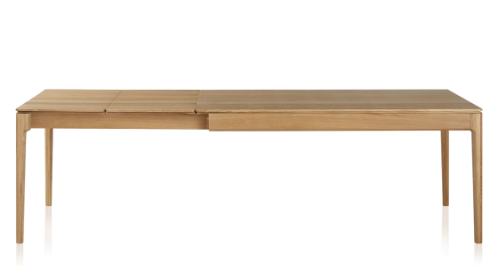 Extendable oak table for 6 to 12 people with natural wood stain top and extensions 140x100 cm