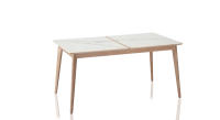 Table extensible 6 à 12 personnes en chêne et céramique allonges bois avec bois teinte naturelle et plateau céramique effet marbre blanc 140x100 cm Table extensible 6 à 12 personnes en chêne et céramique allonges bois avec bois teinte naturelle et plateau céramique effet marbre blanc 140x100 cm