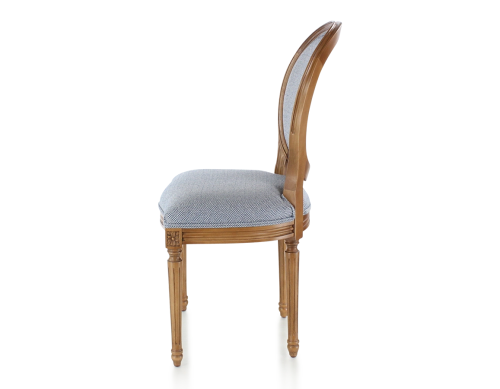 Chaise ancienne style Louis XVI bois teinte ancienne et tissu chevron bleu Chaise ancienne style Louis XVI bois teinte ancienne et tissu chevron bleu