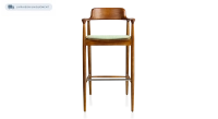 Bar stool h80 cm cherry-stained wood green fabric seat