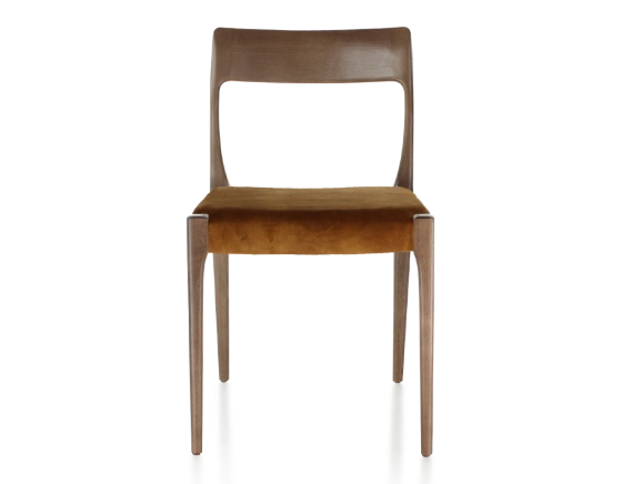 Chaise scandinave bois teinte marron foncé assise tissu velours bronze