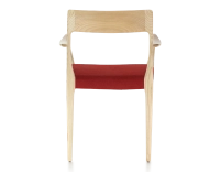 Scandinavian armchair with armrests natural wood stain burgundy fabric seat Scandinavian armchair with armrests natural wood stain burgundy fabric seat