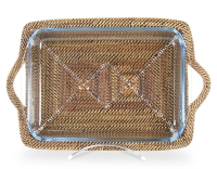 Rectangular pyrex dish with rattan flower stand Rectangular pyrex dish with rattan flower stand