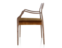 Chaise scandinave avec accoudoirs bois teinte marron foncé assise tissu velours bronze Chaise scandinave avec accoudoirs bois teinte marron foncé assise tissu velours bronze