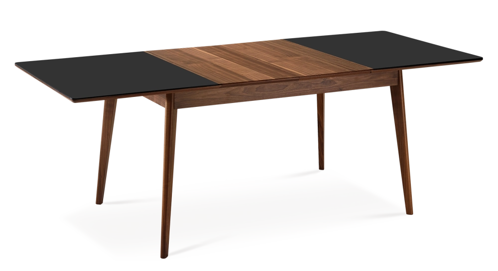 Table extensible 6 à 12 personnes en noyer et céramique allonges bois avec bois teinte naturelle et plateau céramique noir unie 140x100 cm Table extensible 6 à 12 personnes en noyer et céramique allonges bois avec bois teinte naturelle et plateau céramique noir unie 140x100 cm